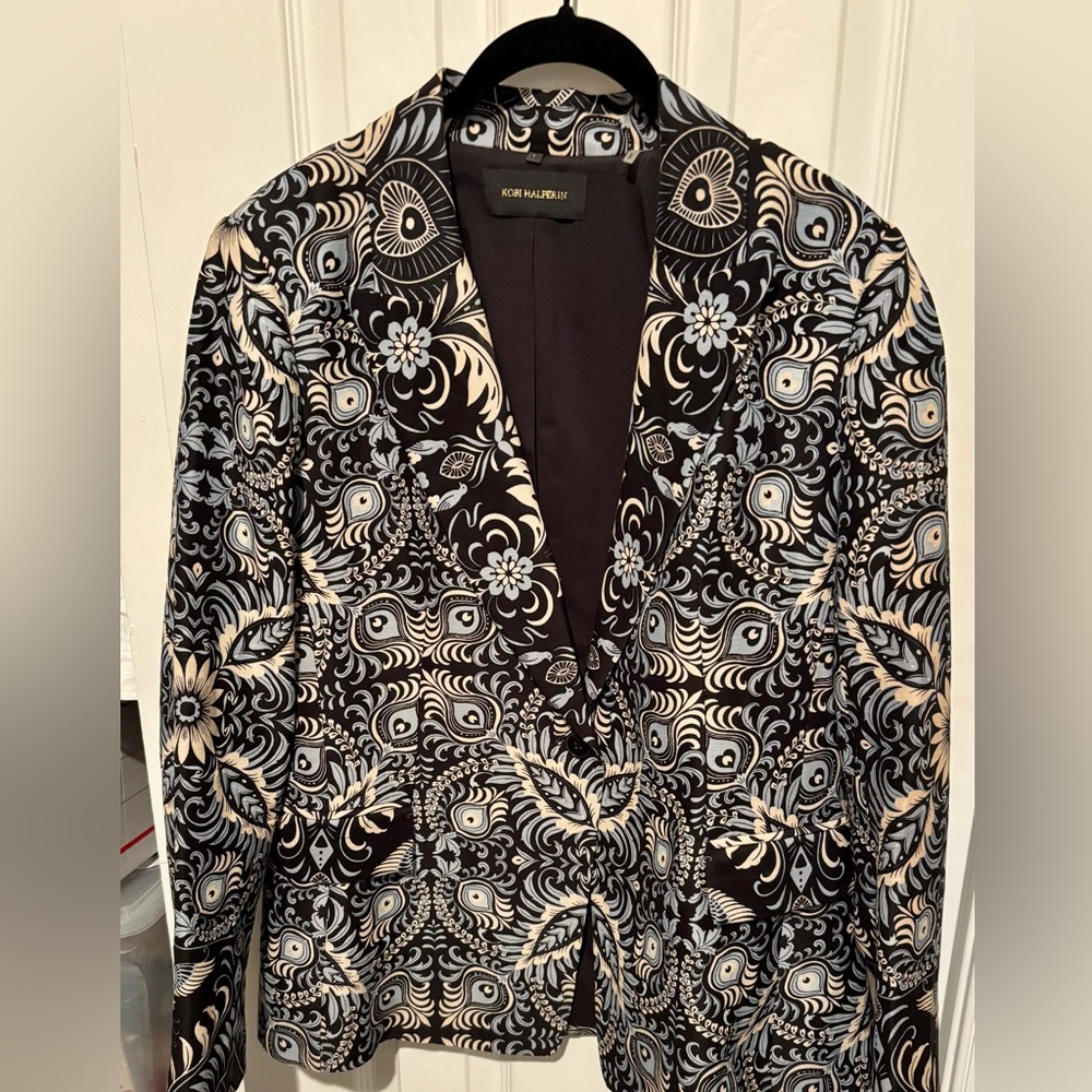 Kobi Halperin Black and Cream Patterned Blazer
